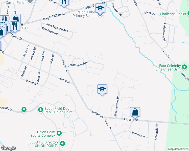 map of restaurants, bars, coffee shops, grocery stores, and more near 31 Delia Walker Avenue in Weymouth