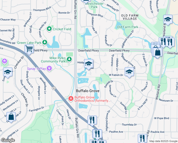 map of restaurants, bars, coffee shops, grocery stores, and more near in Buffalo Grove