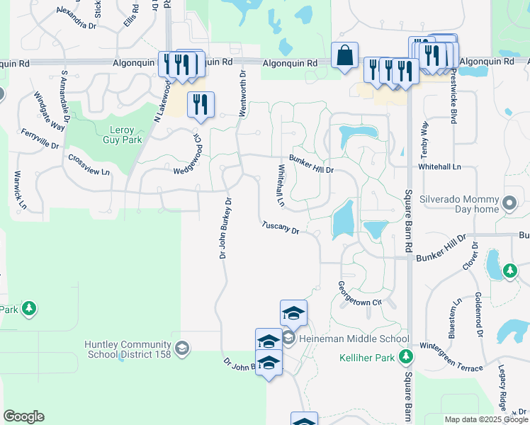 map of restaurants, bars, coffee shops, grocery stores, and more near 450 Tuscany Drive in Algonquin