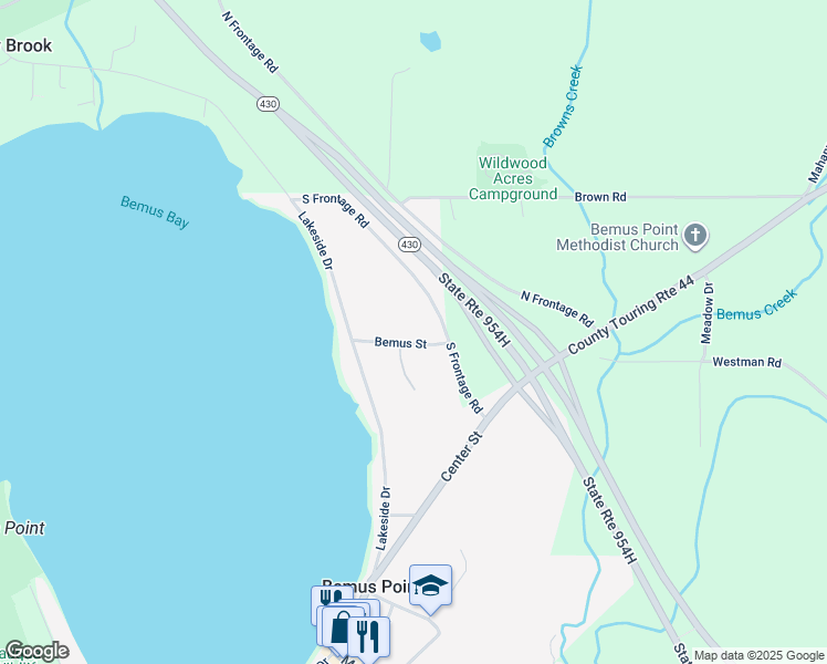map of restaurants, bars, coffee shops, grocery stores, and more near 19 Bemus Street in Bemus Point