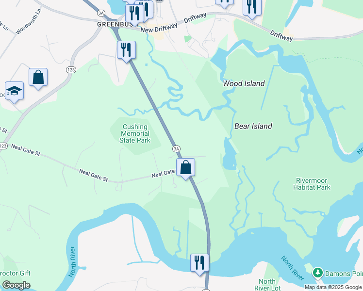 map of restaurants, bars, coffee shops, grocery stores, and more near 126 Chief Justice Cushing Highway in Scituate