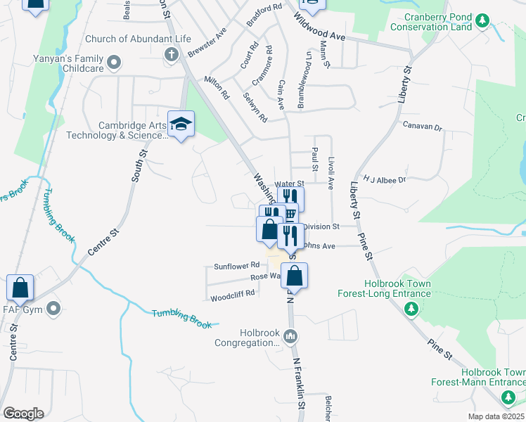 map of restaurants, bars, coffee shops, grocery stores, and more near 2099 Washington Street in Braintree