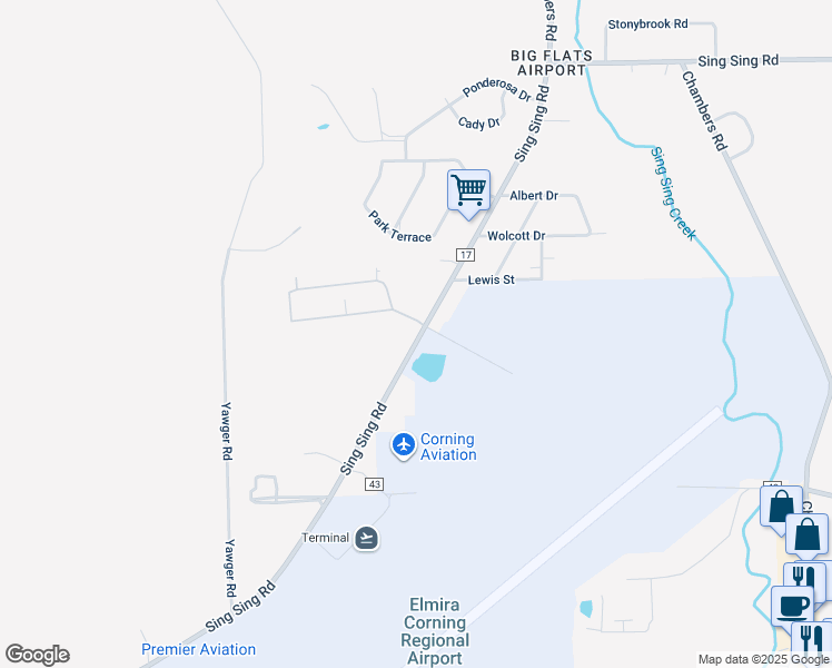 map of restaurants, bars, coffee shops, grocery stores, and more near Sing Sing Road in Horseheads