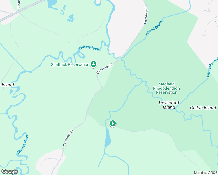 map of restaurants, bars, coffee shops, grocery stores, and more near 136 Causeway Street in Medfield