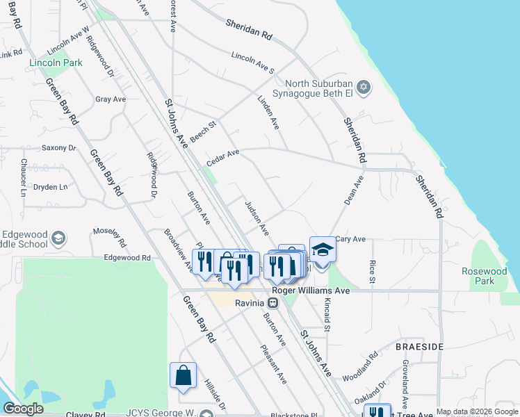 map of restaurants, bars, coffee shops, grocery stores, and more near 948 Wade Street in Highland Park