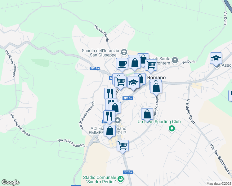 map of restaurants, bars, coffee shops, grocery stores, and more near 22 Via Aldo Moro in Fiano Romano