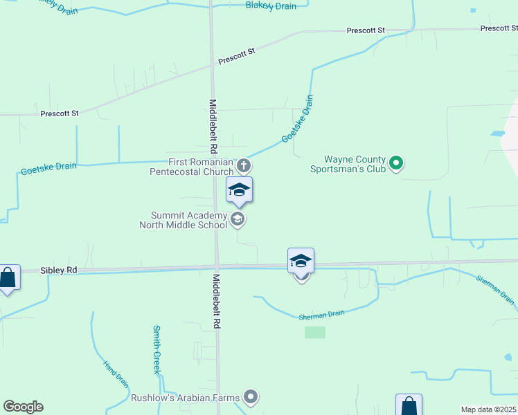 map of restaurants, bars, coffee shops, grocery stores, and more near 18601 Middlebelt Road in Romulus