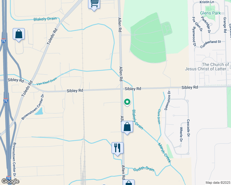 map of restaurants, bars, coffee shops, grocery stores, and more near 19022 Allen Road in Brownstown Charter Township
