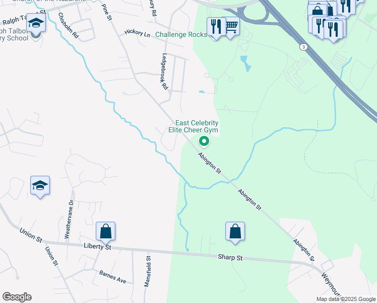 map of restaurants, bars, coffee shops, grocery stores, and more near 87 Tilden Road in Weymouth
