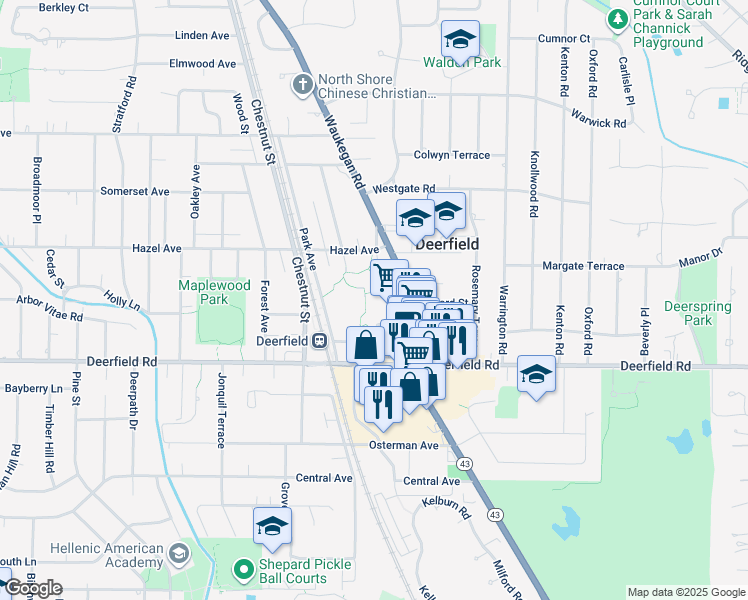 map of restaurants, bars, coffee shops, grocery stores, and more near 836 Jewett Park Drive in Deerfield
