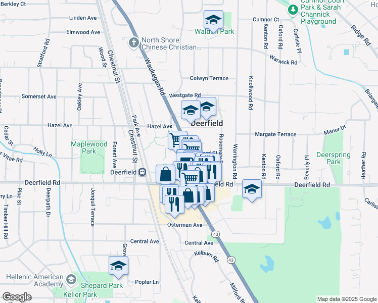 map of restaurants, bars, coffee shops, grocery stores, and more near 901 Waukegan Road in Deerfield