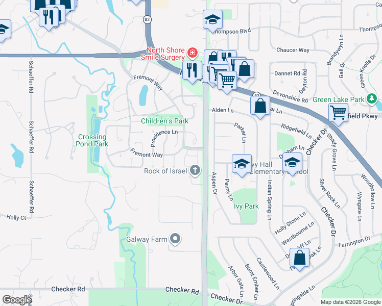 map of restaurants, bars, coffee shops, grocery stores, and more near 964 Burgess Circle in Buffalo Grove