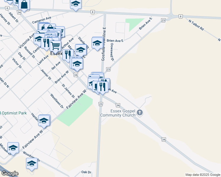 map of restaurants, bars, coffee shops, grocery stores, and more near 223 Irwin Avenue in Essex
