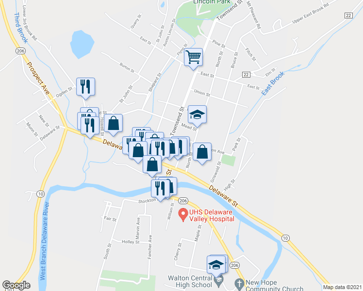 map of restaurants, bars, coffee shops, grocery stores, and more near 37 Gardiner Place in Walton