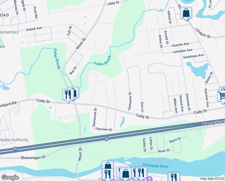 map of restaurants, bars, coffee shops, grocery stores, and more near 73 Grimard Street in Ludlow