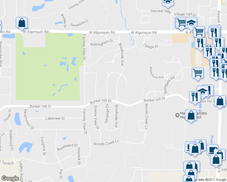 map of restaurants, bars, coffee shops, grocery stores, and more near 560 Brookside Avenue in Algonquin