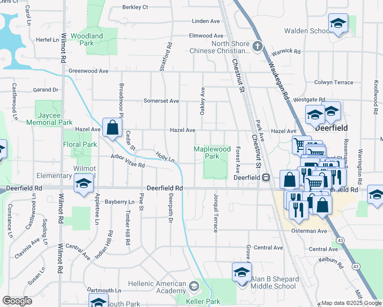 map of restaurants, bars, coffee shops, grocery stores, and more near 918 Woodward Avenue in Deerfield
