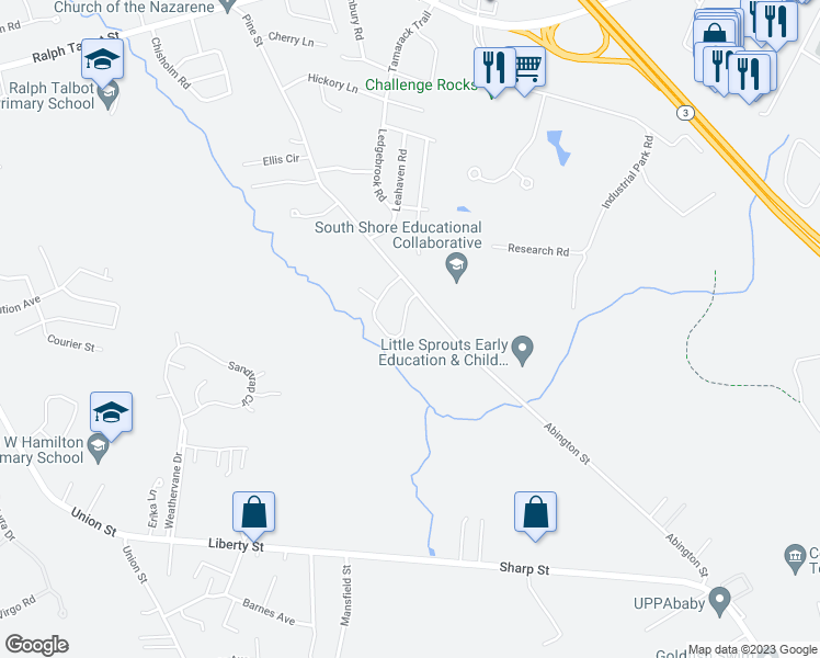 map of restaurants, bars, coffee shops, grocery stores, and more near 87 Tilden Road in Weymouth