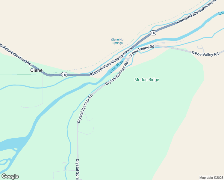 map of restaurants, bars, coffee shops, grocery stores, and more near 13589 Crystal Springs Road in Klamath Falls