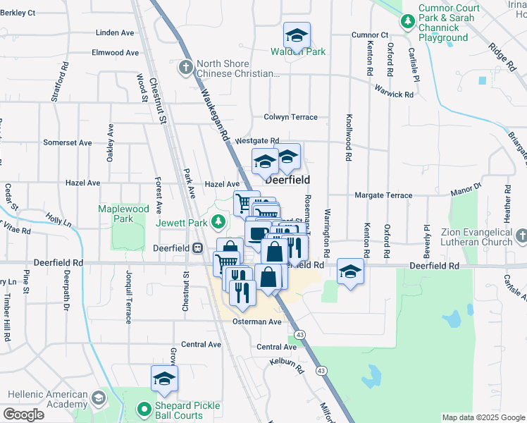 map of restaurants, bars, coffee shops, grocery stores, and more near 907 Waukegan Road in Deerfield