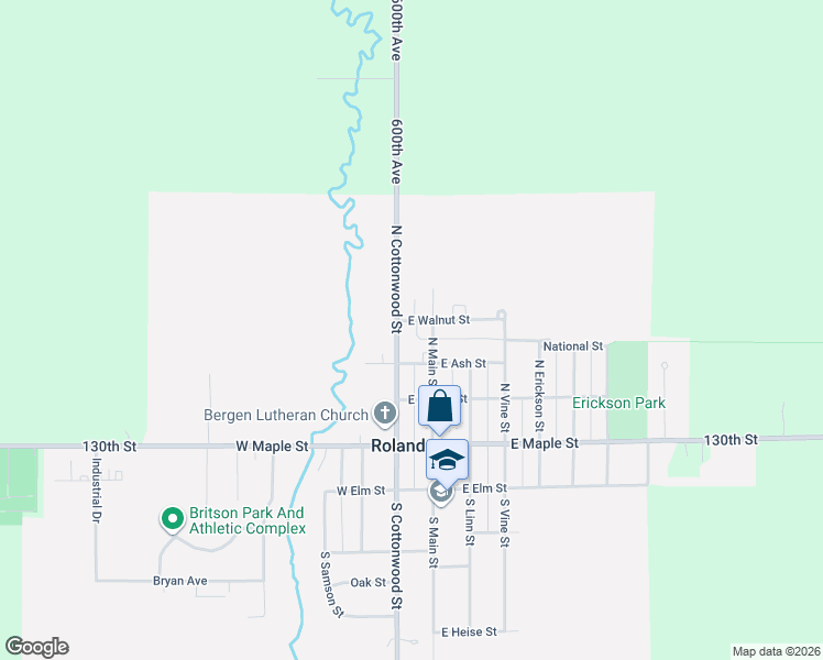 map of restaurants, bars, coffee shops, grocery stores, and more near 307 Main Street in Roland