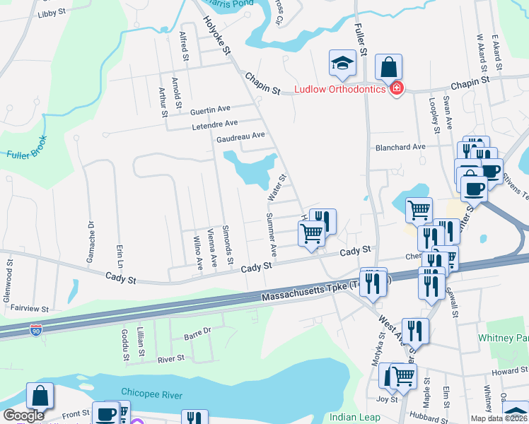 map of restaurants, bars, coffee shops, grocery stores, and more near 75 Summer Avenue in Ludlow