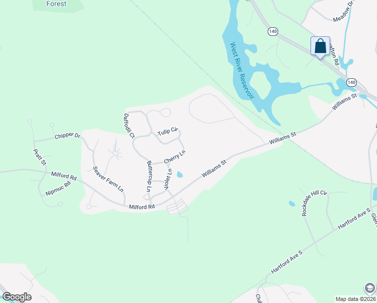 map of restaurants, bars, coffee shops, grocery stores, and more near 38 Cherry Lane in Upton