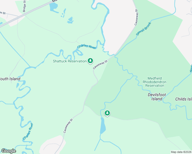 map of restaurants, bars, coffee shops, grocery stores, and more near 136 Causeway Street in Medfield