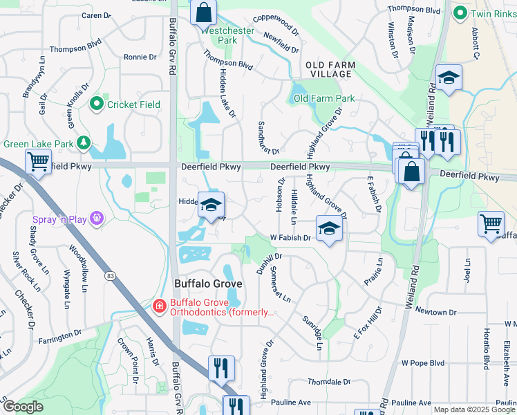map of restaurants, bars, coffee shops, grocery stores, and more near 961 Harvest Circle in Buffalo Grove