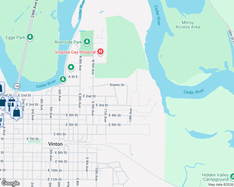 map of restaurants, bars, coffee shops, grocery stores, and more near 200 Country Club Dr in Vinton