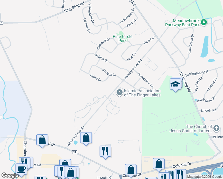 map of restaurants, bars, coffee shops, grocery stores, and more near 492 Hickory Grove Rd in Horseheads