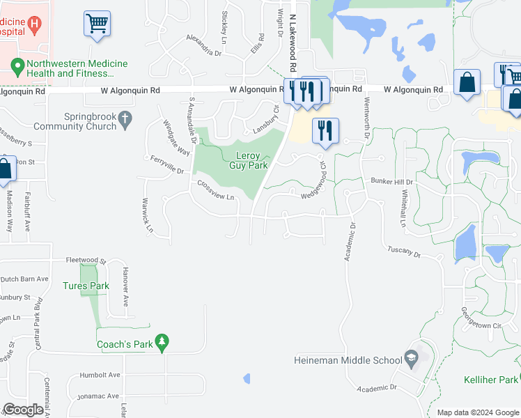 map of restaurants, bars, coffee shops, grocery stores, and more near 901 Wedgewood Circle in Lake in the Hills