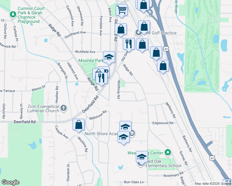 map of restaurants, bars, coffee shops, grocery stores, and more near 925 Windsor Road in Highland Park