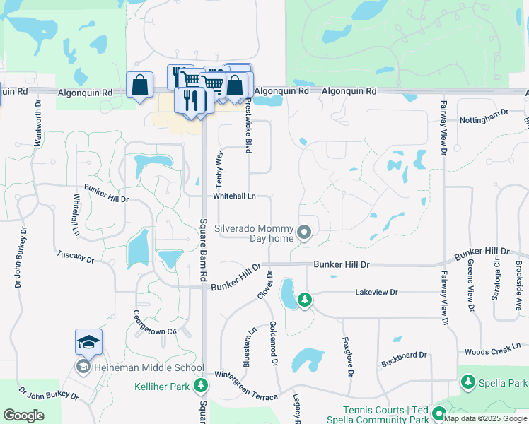 map of restaurants, bars, coffee shops, grocery stores, and more near 450 Clover Drive in Algonquin