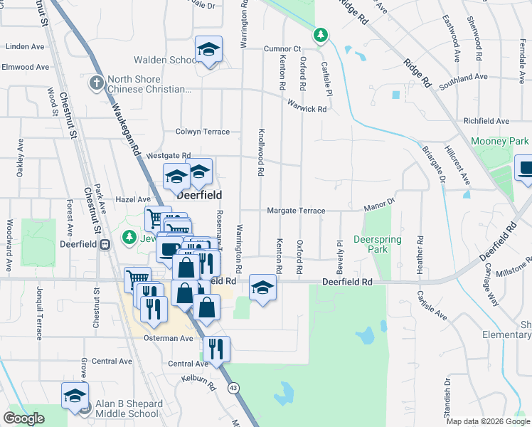 map of restaurants, bars, coffee shops, grocery stores, and more near 1014 Kenton Road in Deerfield