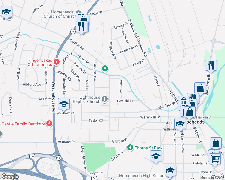 map of restaurants, bars, coffee shops, grocery stores, and more near 326 Gardner Rd in Horseheads