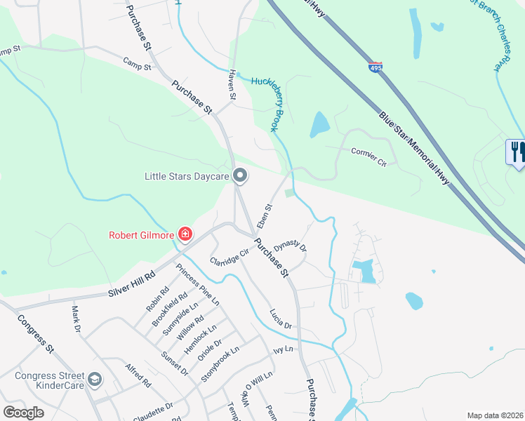 map of restaurants, bars, coffee shops, grocery stores, and more near 4 Eben Street in Milford