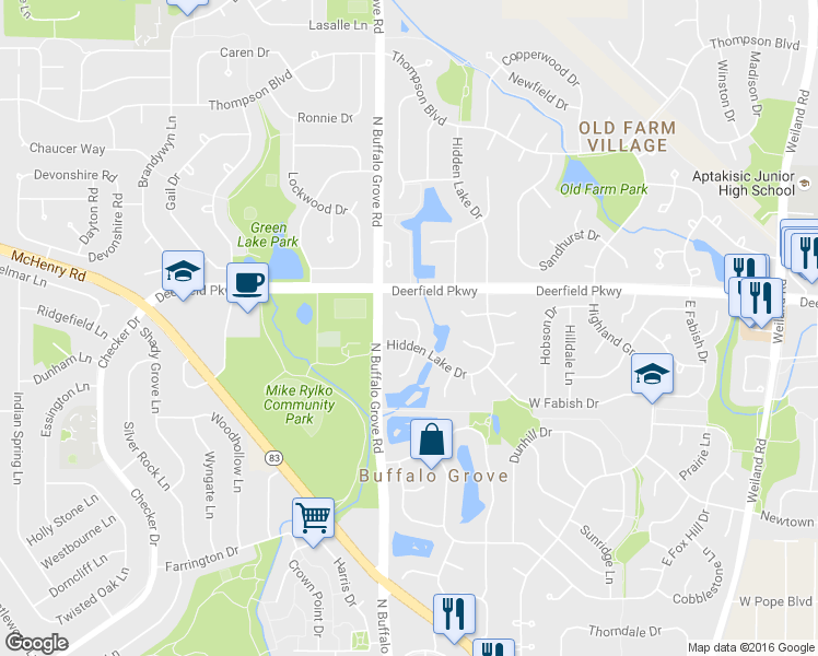 map of restaurants, bars, coffee shops, grocery stores, and more near 1096 Pine Tree Circle North in Buffalo Grove