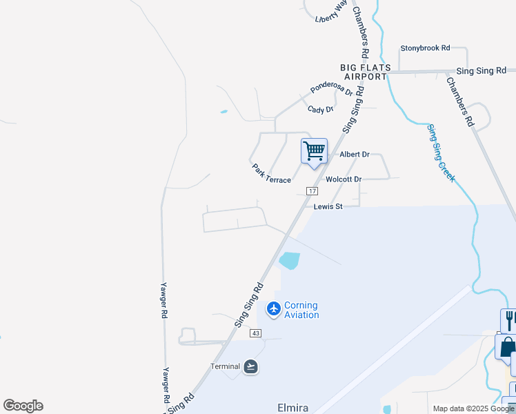 map of restaurants, bars, coffee shops, grocery stores, and more near Thunderbird Green Trailer Park in Horseheads