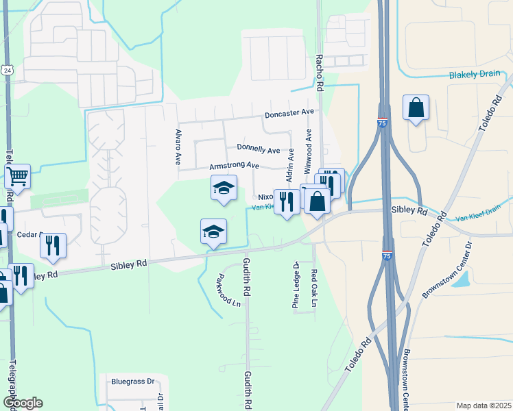 map of restaurants, bars, coffee shops, grocery stores, and more near 22363 Nixon Avenue in Brownstown Charter Township