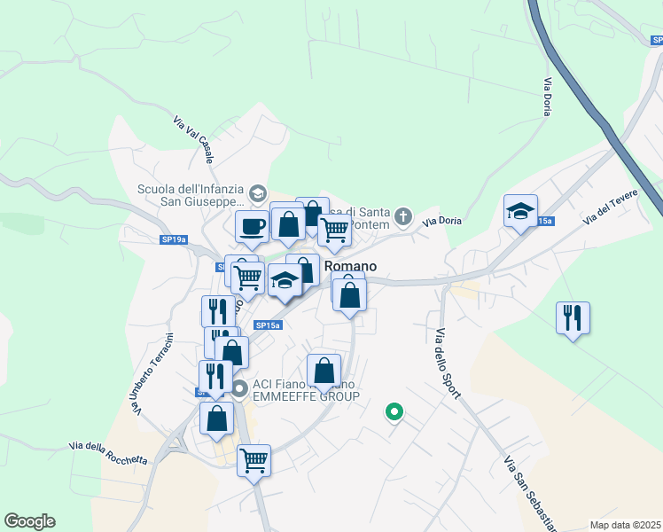 map of restaurants, bars, coffee shops, grocery stores, and more near in Fiano Romano
