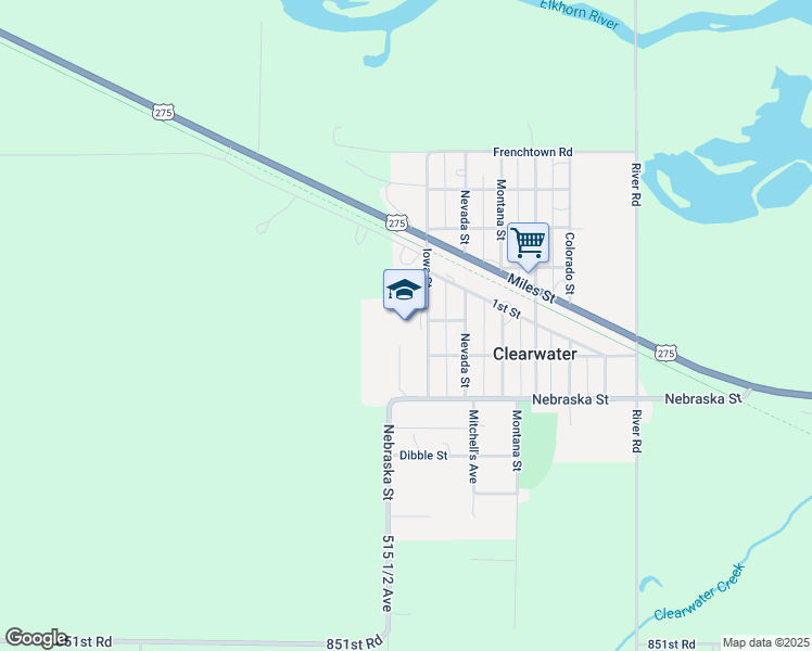 map of restaurants, bars, coffee shops, grocery stores, and more near 501 Iowa Street in Clearwater