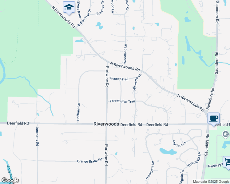 map of restaurants, bars, coffee shops, grocery stores, and more near in Riverwoods