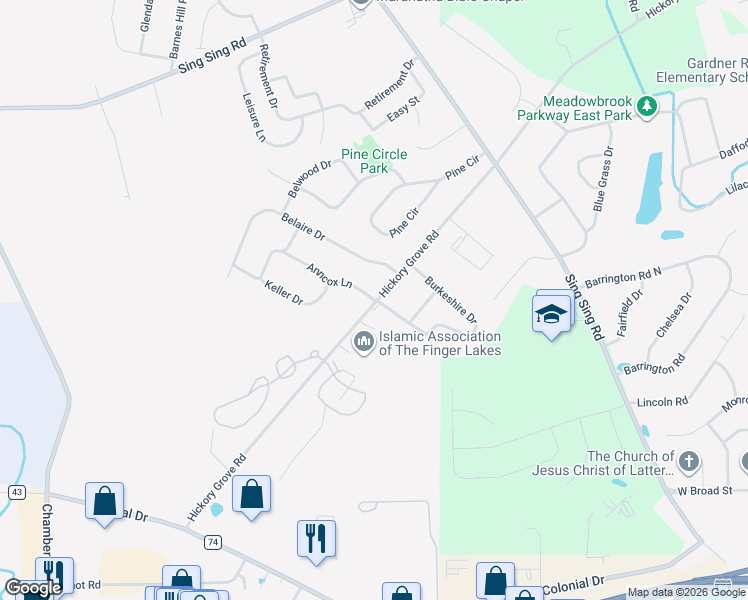 map of restaurants, bars, coffee shops, grocery stores, and more near 46 Anncox Ln in Horseheads