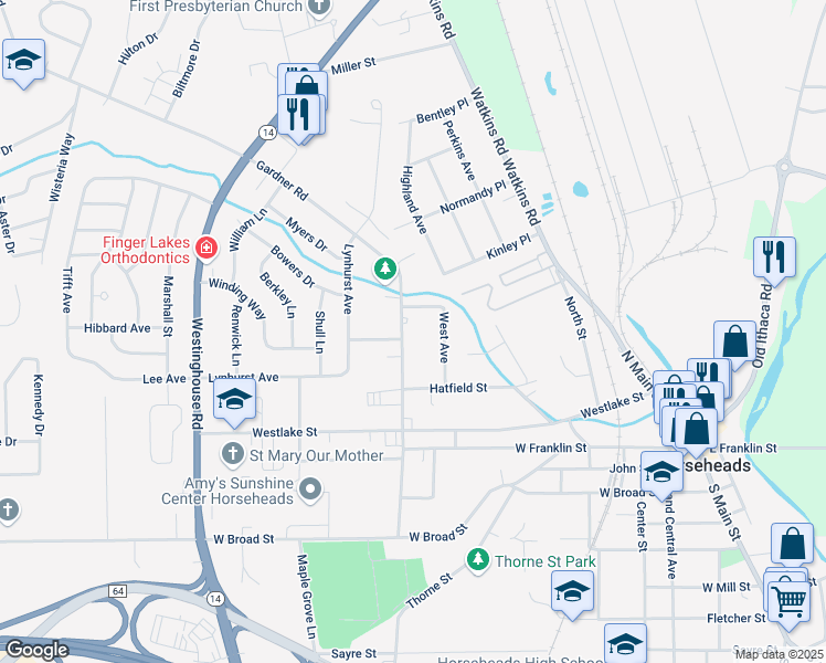 map of restaurants, bars, coffee shops, grocery stores, and more near 326 Gardner Road in Horseheads