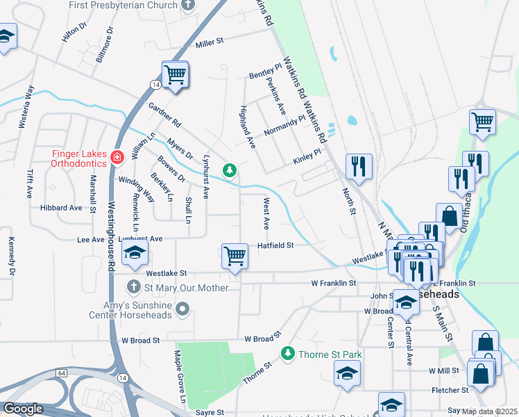 map of restaurants, bars, coffee shops, grocery stores, and more near 326 Gardner Rd in Horseheads