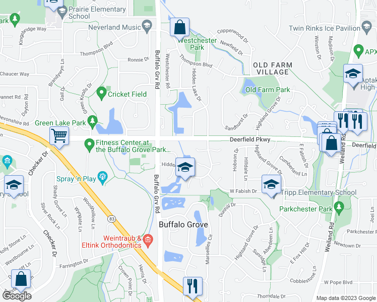 map of restaurants, bars, coffee shops, grocery stores, and more near 156 Morningside Lane West in Buffalo Grove
