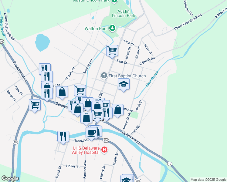 map of restaurants, bars, coffee shops, grocery stores, and more near 61 North Street in Walton