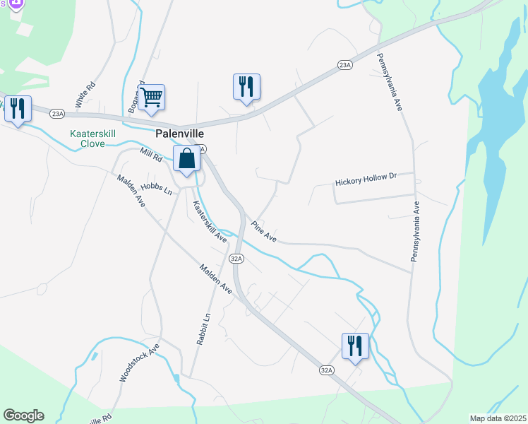 map of restaurants, bars, coffee shops, grocery stores, and more near 24 Cemetary Rd in Palenville
