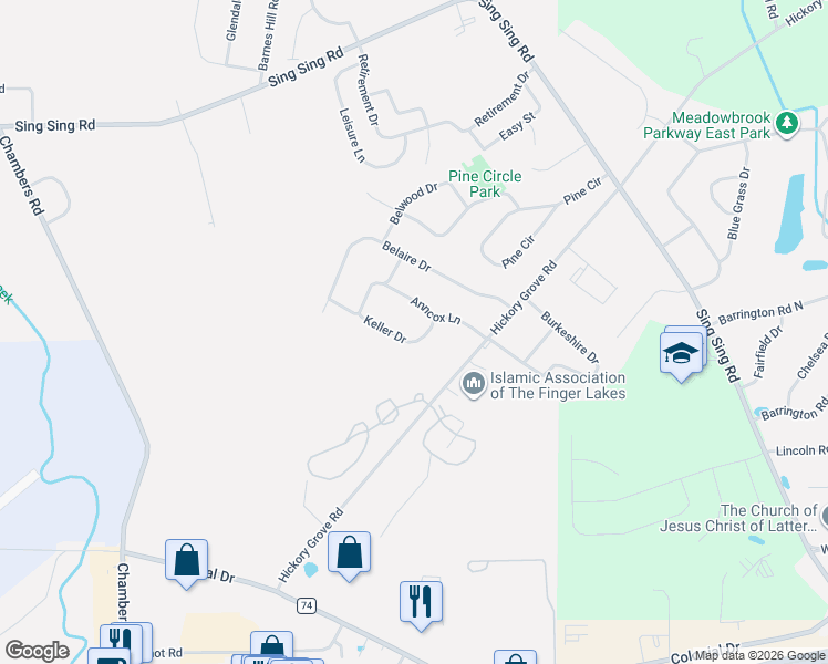 map of restaurants, bars, coffee shops, grocery stores, and more near 19 Keller Drive in Horseheads